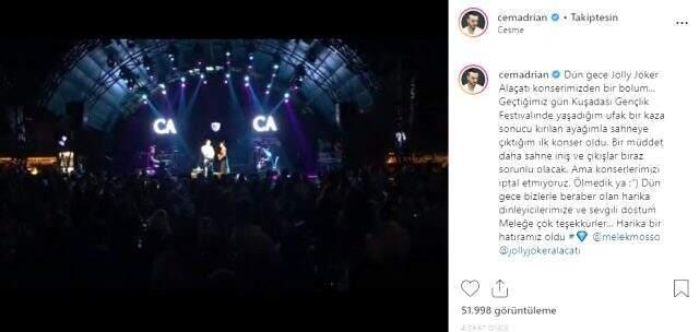 Şarkıcı Cem Adrian, Instagram hesabından kaza geçirdiğini duyurdu