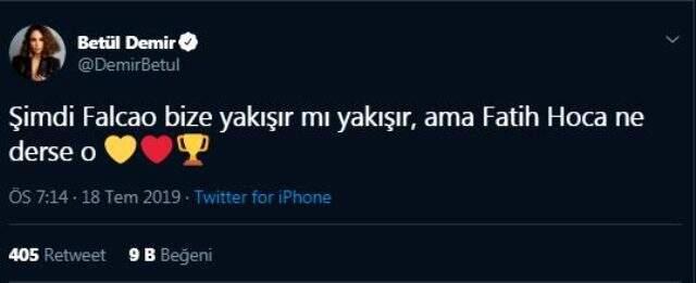 Betül Demir'den Falcao paylaşımı!