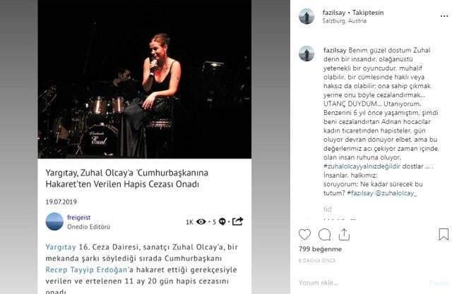 Fazıl Say, Erdaoğan'a hakaretten ceza alan Zuhal Olcay'a destek oldu