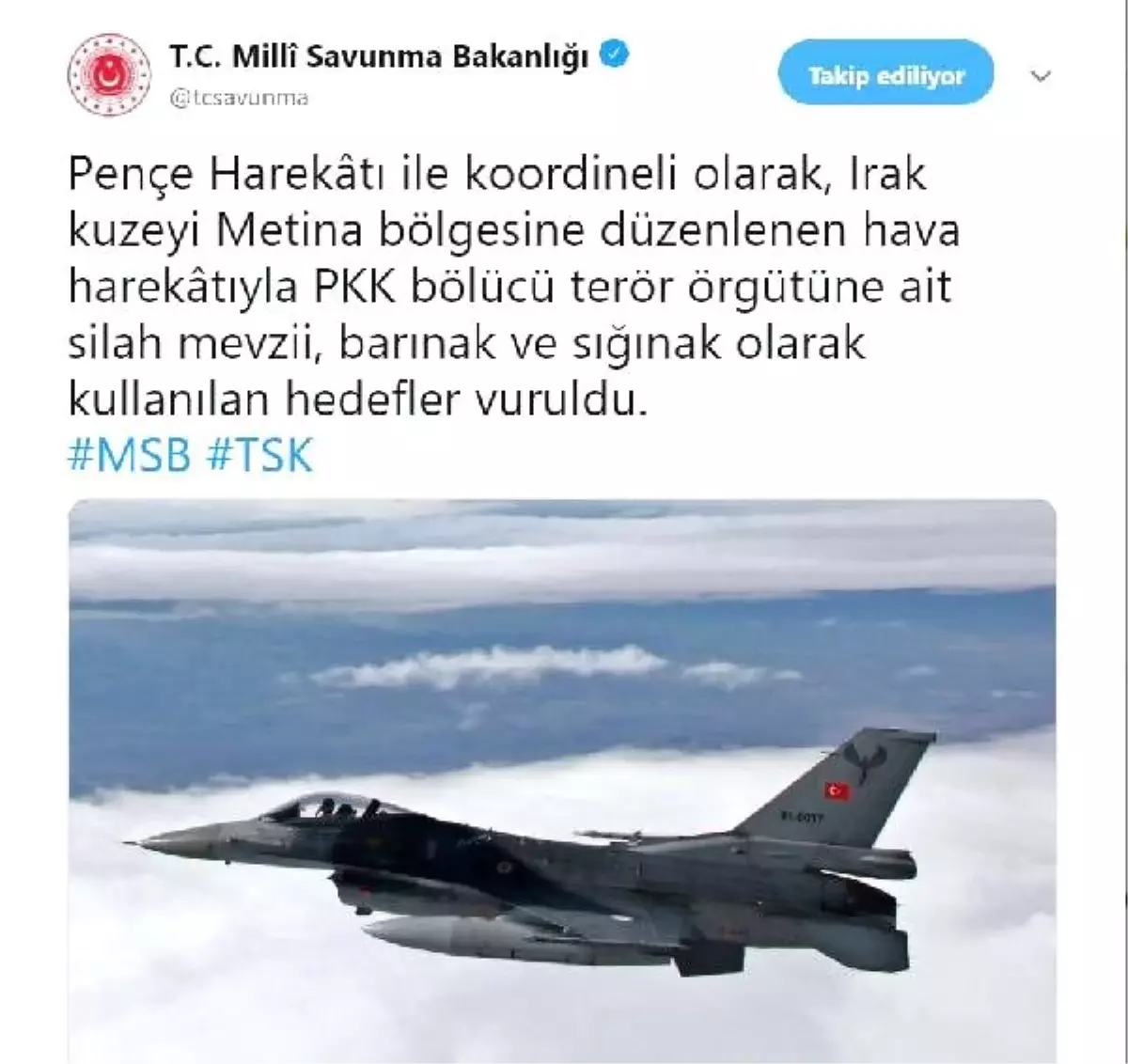 Irak kuzeyinde PKK hedefleri vuruldu