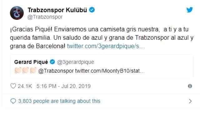 Pique, Trabzonspor'a Türkçe mesaj attı!