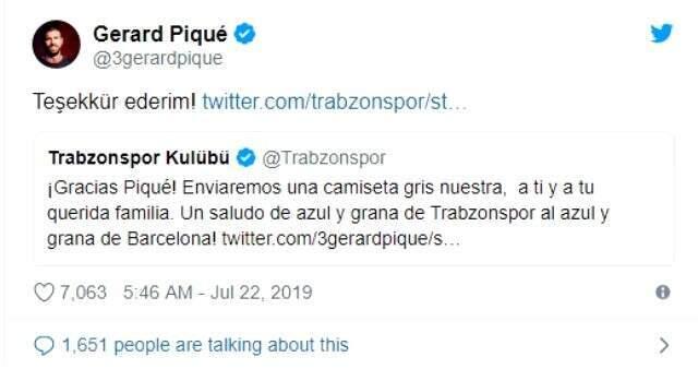 Pique, Trabzonspor'a Türkçe mesaj attı!