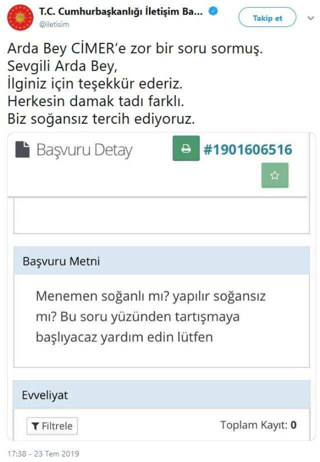 Cumhurbaşkanlığı 'Menemen soğanlı mı soğansız mı olur?' tartışmasında tarafını seçti