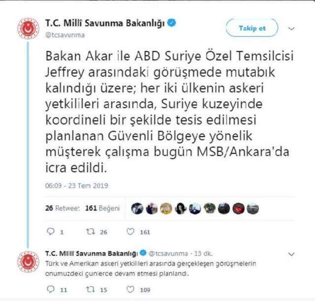 Türkiye ile ABD güvenli bölge görüşmelerine başladı