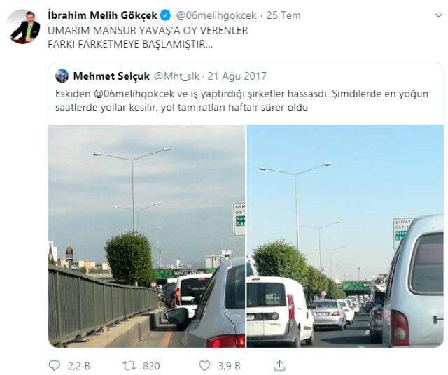 Melih Gökçek'in Mansur Yavaş'ı eleştirmek için yaptığı paylaşım alay konusu oldu