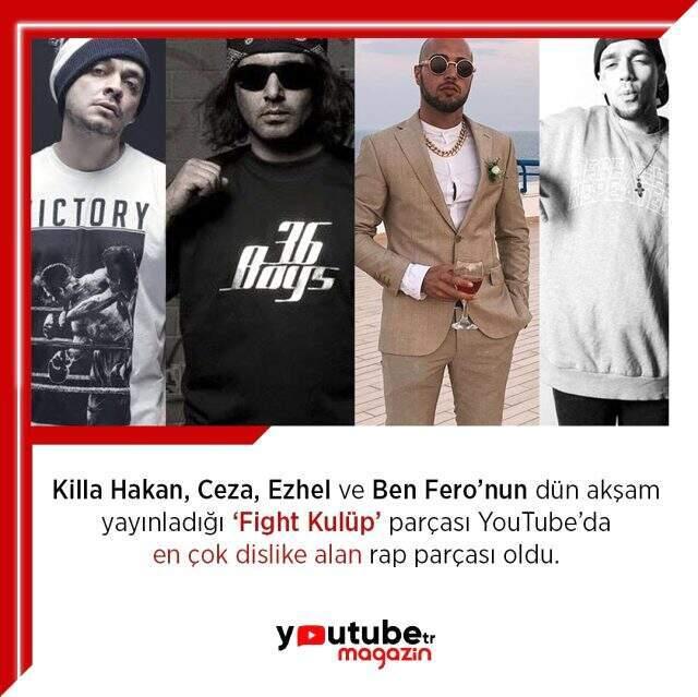 Ünlü rapçilerin Fight Kulüp'ü Youtube'da en çok disslike alan rap şarkısı oldu