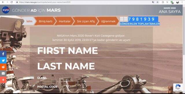 2,5 milyon Türk ismini Mars'a göndermek istiyor