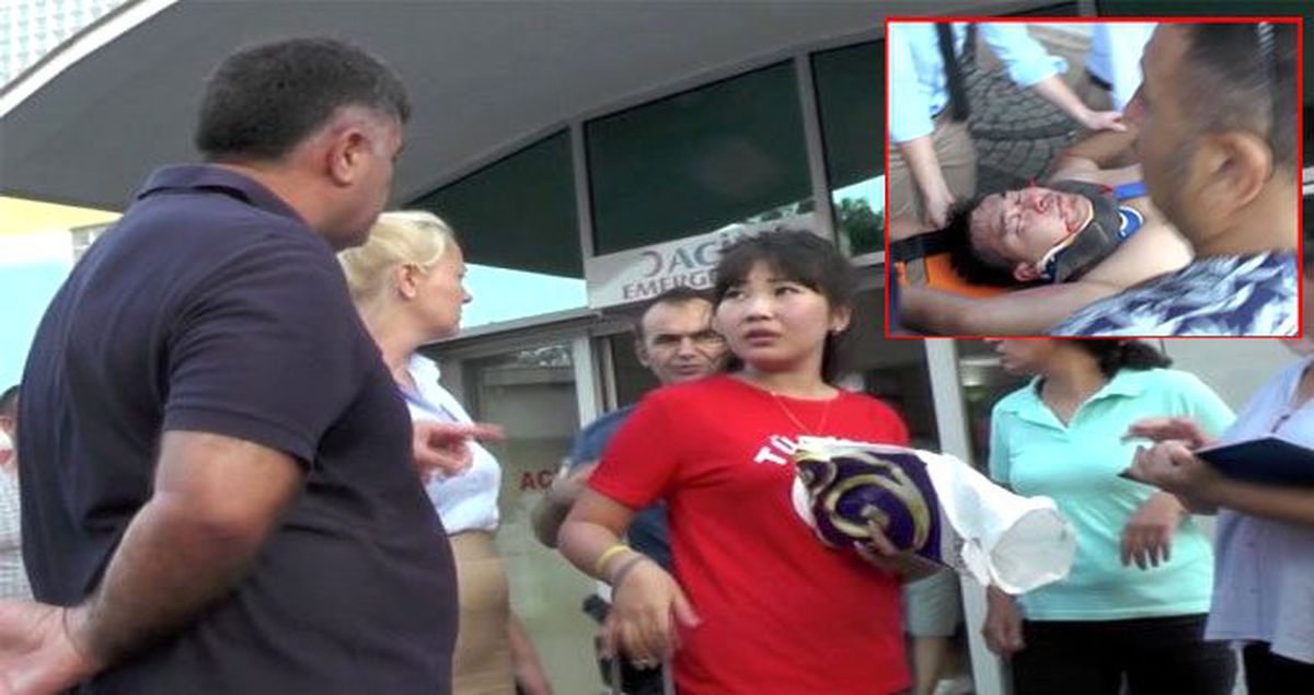Balayındaki Kazak turist, beton zemine düştü