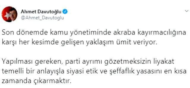 Ahmet Davutoğlu, CHP'nin siyasi etik teklifine destek verdi: En kısa zamanda çıkarılmalı