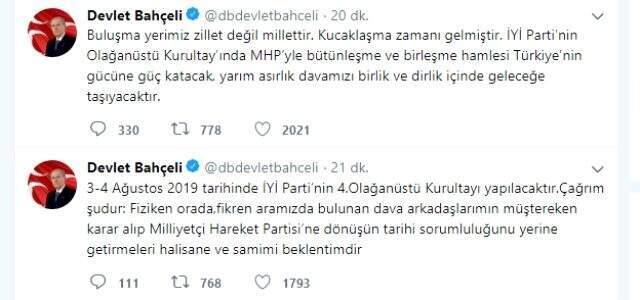 Bahçeli'den İYİ Parti'deki Daha önceki azalarina 'Partinize dönün' çağrısı