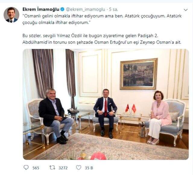2. Abdülhamid'in torunu Zeynep Osman'dan İmamoğlu'na: Umudumuz oldunuz