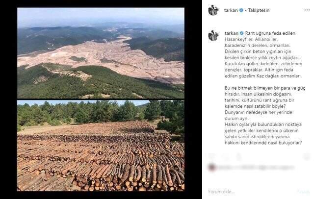 Kaz Dağları'nda ağaçların kesilmesine bir tepki de Tarkan'dan geldi!
