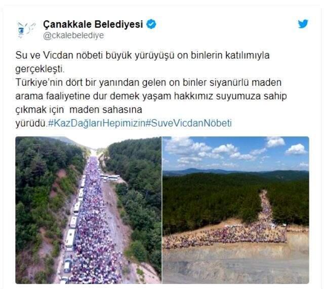 Yüzlerce insan, altın arama faaliyetlerinin durması için Kaz dağlarına yürüdü