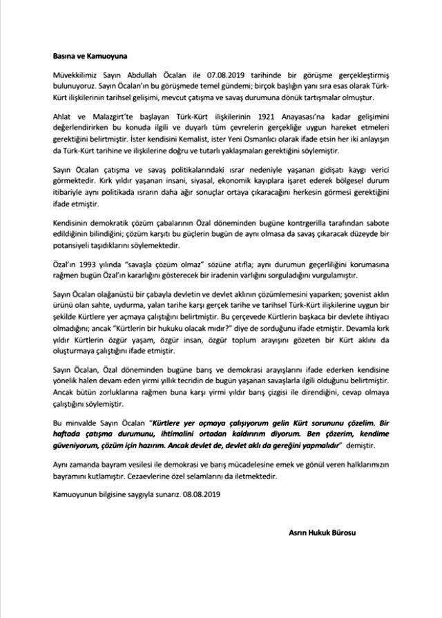 Teröristbaşı Abdullah Öcalan'ın avukatlarıyla yaptığı görüşmenin detayları ortaya çıktı