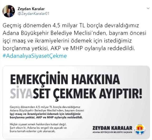 Belediye başkanının işçilerin maaşını ve ikramiyesi ödemek için istediği yetkiye AK Parti ve MHP'den ret