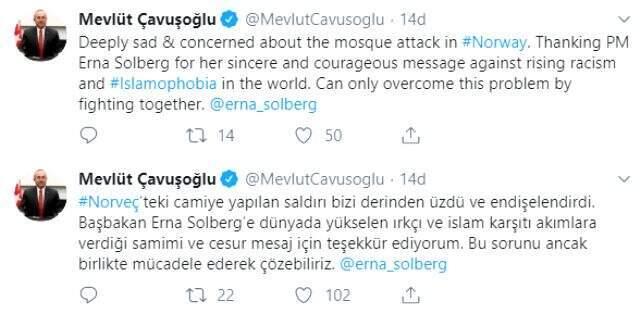 Bakan Çavuşoğlu'ndan Norveç'teki cami saldırısına tepki