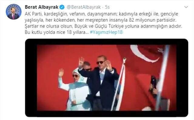 Hazine ve Maliye Bakanı Albayrak'tan AK Parti'nin 18. yaşı için dikkat çeken video!