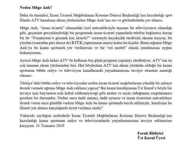 RTÜK üyesi Bildirici'den Müge Anlı'nın rol aldığı 'insan ticaretini' konu alan kamu spotuna tepki