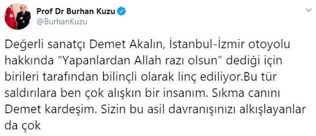 Burhan Kuzu, otoyol paylaşımıyla olay olan Demet Akalın'a destek oldu