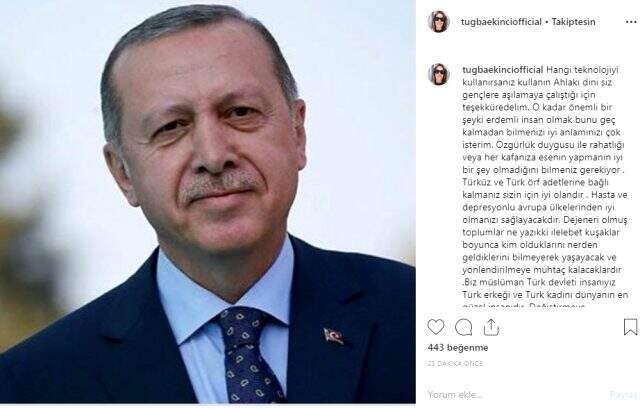 Şarkıcı Tuğba Ekinci, Recep Tayyip Erdoğan'a övgüler yağdırdı