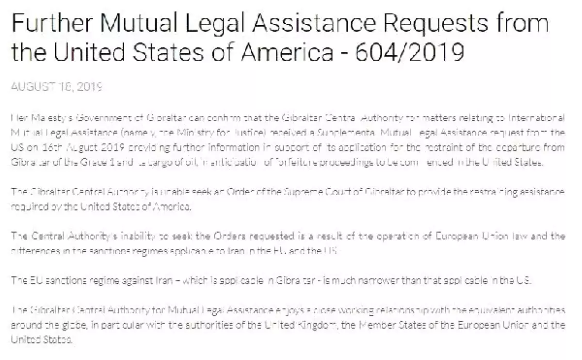 Cebelitarık, ABD'nin İran tankerini alıkoyma isteğini reddetti