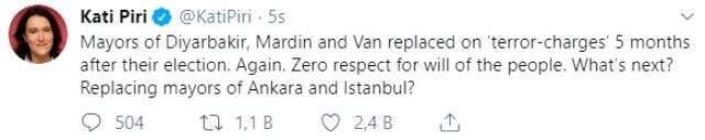 AP Türkiye Raportörü Kati Piri'den HDP'li belediyelere kayyuma sert tepki: Halkın iradesine sıfır saygı!