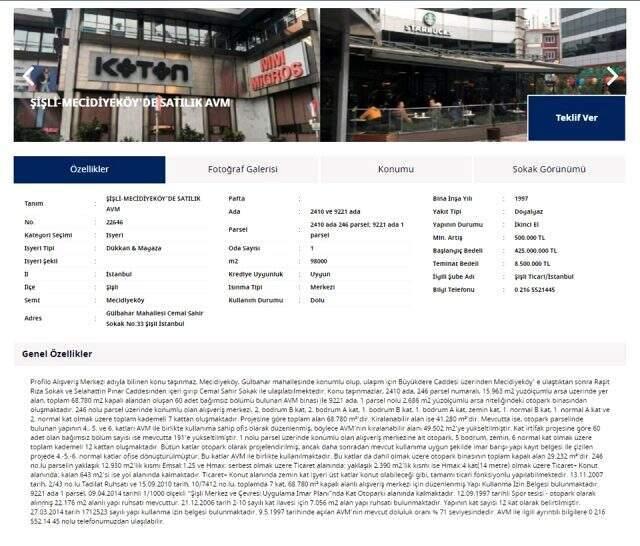 Profilo AVM, 425 milyon lira başlangıç bedeliyle satışa çıktı