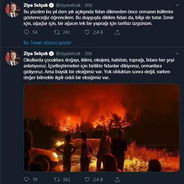 Bakan Selçuk: Öğrencilere ormanın küllerini göstereceğiz Bakan Selçuk: Öğrencilere ormanın küllerini göstereceğiz