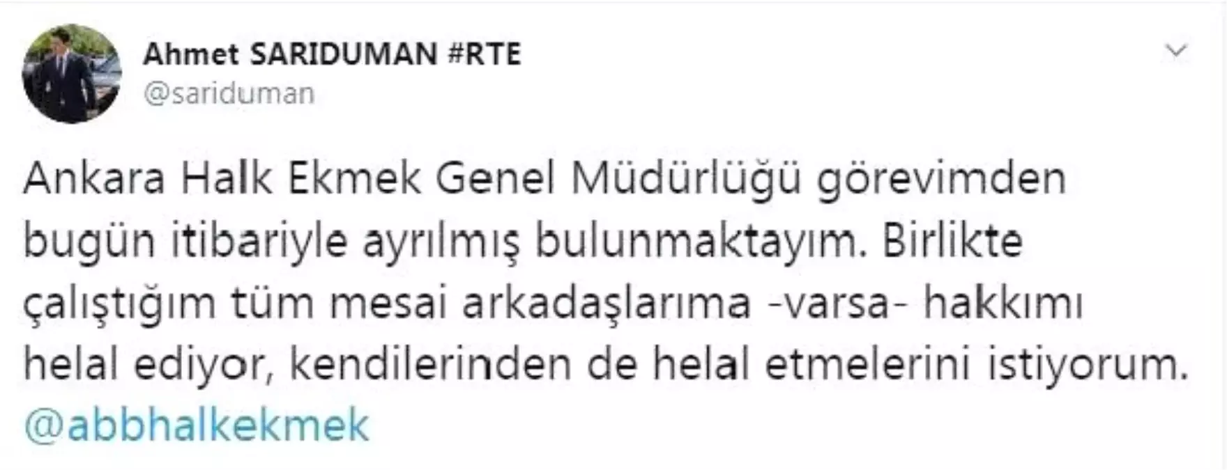 Halk Ekmek Genel Müdürü Sarıduman istifa etti
