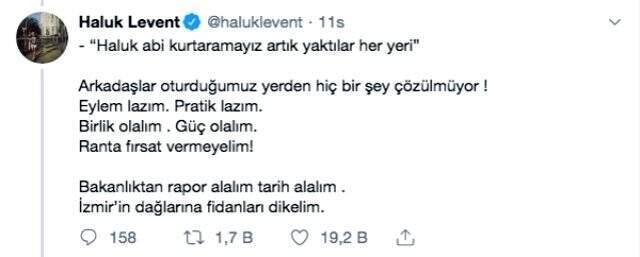 İzmir'deki yangın için çağrı yapan Haluk Levent'e Tunç Soyer ve Halil Sezai'den destek