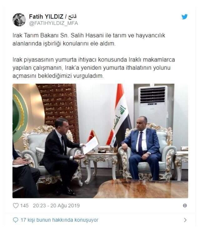 Irak Tarım Bakanı yumurta ithalatı için Türkiye'ye davet edildi