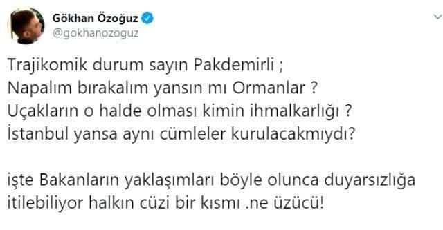 Gökhan Özoğuz, orman yangınları açıklamasında Vizontele örneği veren Bekir Pakdemirli'ye tepki gösterdi