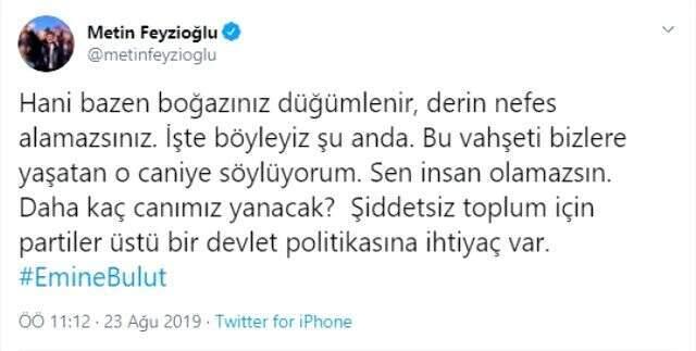 Cem Garipoğlu'nun annesinin avukatı Metin Feyzioğlu Emine Bulut tweetiyle sosyal medyada büyük tepki gördü