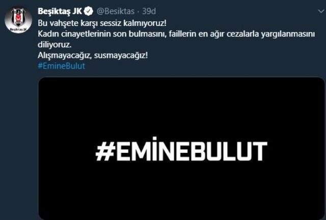 Süper Lig ekipleri Emine Bulut cinayetine sessiz kalmadı