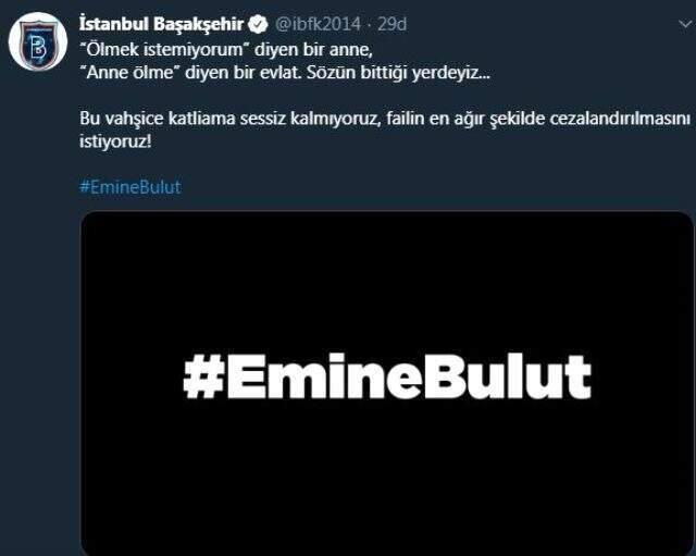 Süper Lig ekipleri Emine Bulut cinayetine sessiz kalmadı