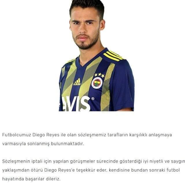 Fenerbahçe, Diego Reyes'in sözleşmesini feshetti