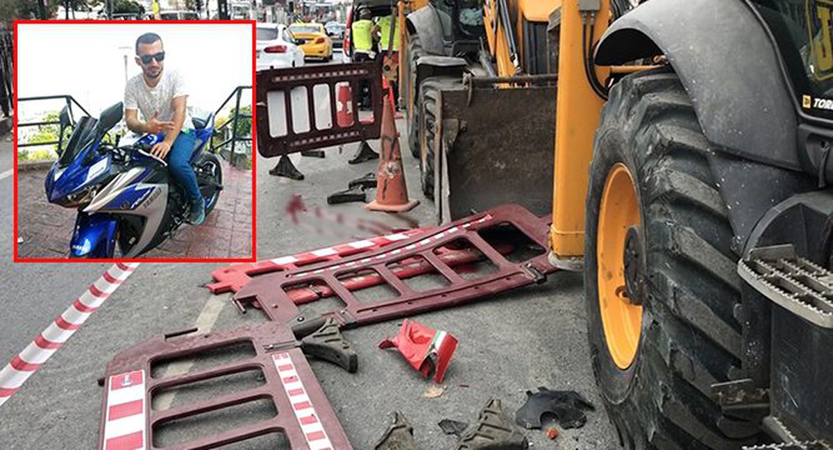 Kepçenin dişlisine saplanan motosikletli genç ağır yaralandı