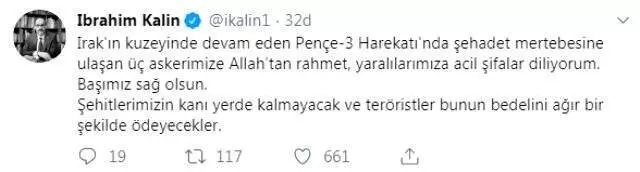 Son Dakika! Cumhurbaşkanlığı Sözcüsü Kalın: Şehit olan askerlerimizin kanı yerde kalmayacak