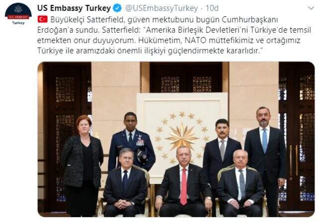 Cumhurbaşkanı Erdoğan, ABD Büyükelçisi Satterfield'i kabul etti