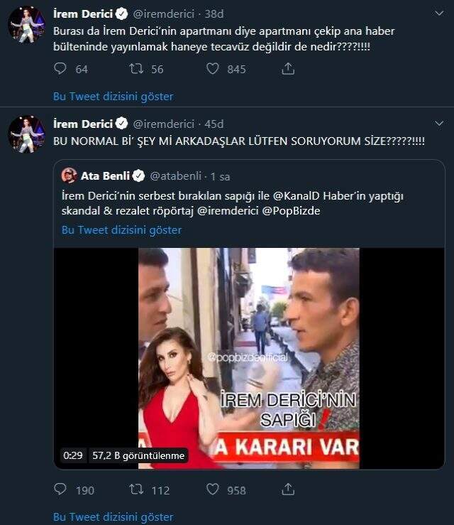 İrem Derici, saplantılı hayranının serbest bırakılmasına tepki gösterdi