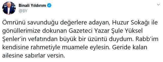 Recep Tayyip Erdoğan, hayatını kaybeden Şule Yüksel Şenler için taziye mesajı yayınladı