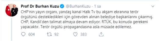 Burhan Kuzu RTÜK'ü göreve çağırdı