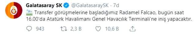 Son Dakika: Galatasaray Falcao'nun ne zaman İstanbul'a geleceğini açıkladı