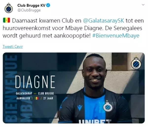 SON DAKİKA: Galatasaray, Mbaye Diagne Club Brugge'e kiralandığını açıkladı SON DAKİKA: Galatasaray, Mbaye Diagne Club Brugge'e kiralandığını açıkladı