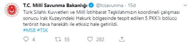 Son dakika: MSB duyurdu! Irak'ın Hakurk bölgesinde 5 terörist etkisiz hale getirildi