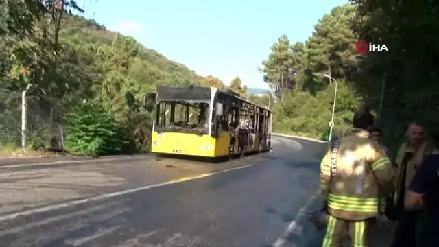 Beykoz'da İETT otobüsünün alev alev yandığı anlar kamerada Beykoz'da İETT otobüsünün alev alev yandığı anlar kamerada