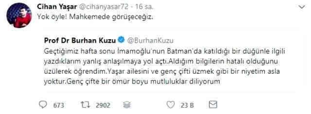 Burhan Kuzu, İmamoğlu paylaşımıyla ilgili aileden özür diledi