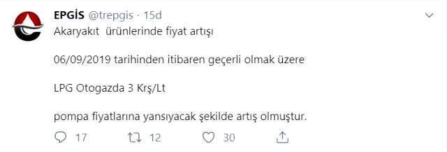 LPG'ye 3 kuruş zam geldi