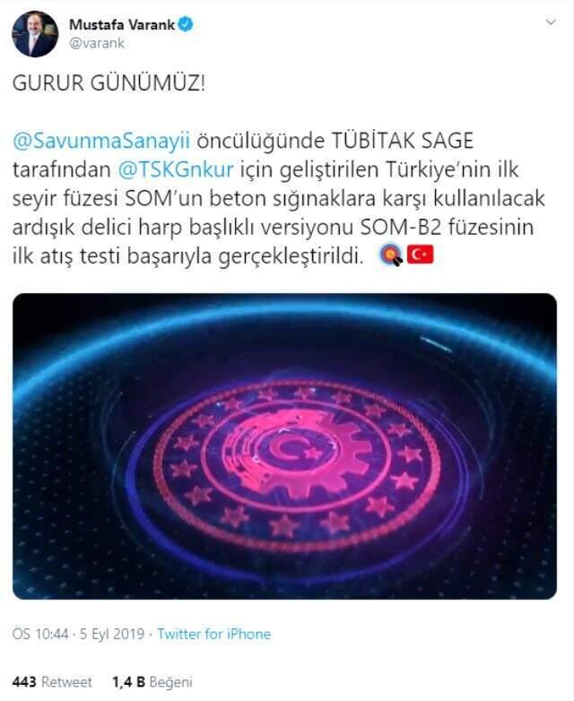 SOM-B2 füzesi atış testinde hedefi başarıyla vurdu