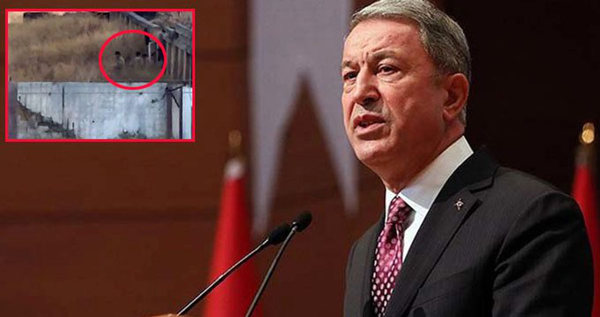 Bakan Akar Güvenli Bölge kapsamında devriye açıklaması yaptığı sırada, YPG'li teröristler sınırda görüntülendi